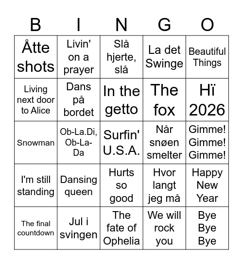 Happy New Year Bingo Card