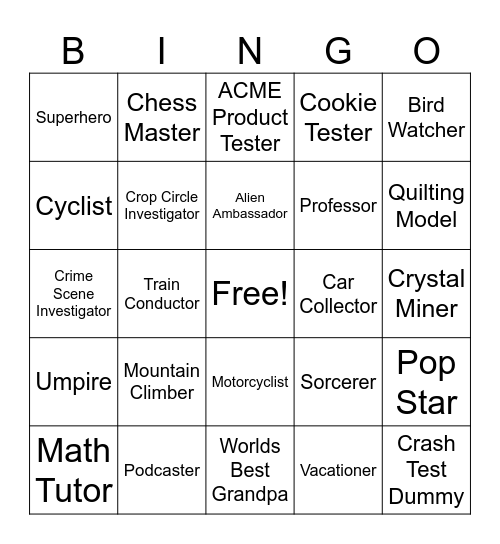 Retirement Bingo Card