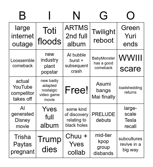2026 Bingo Card Bingo Card