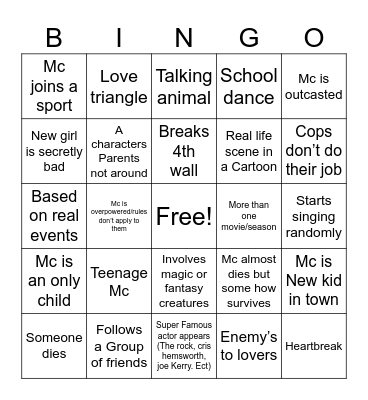 Movie bingo Card