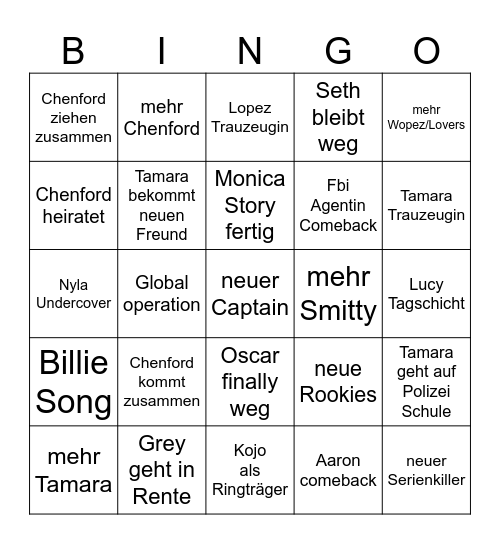 The Rookie Staffel 8 Bingo Card