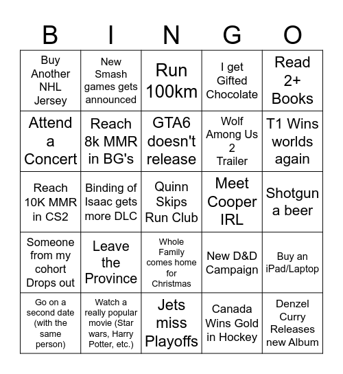 2026 BINGO CARD Bingo Card