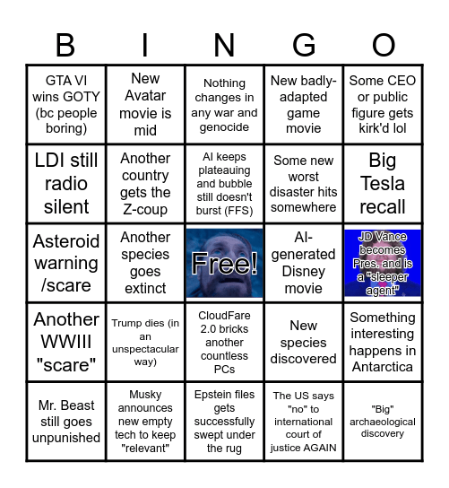 2026 Predictions Bingo Card