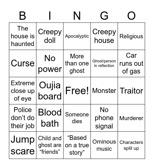 Horror bingo Card