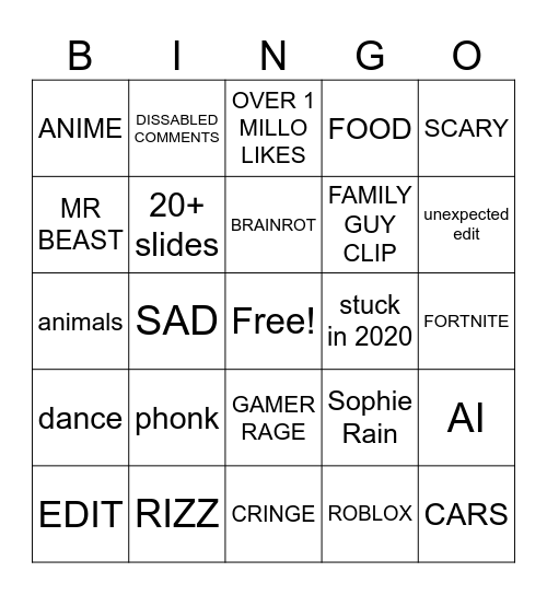 TikTok bingo 2025 Bingo Card