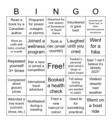 2025 Ladies Year In Review Bingo Card