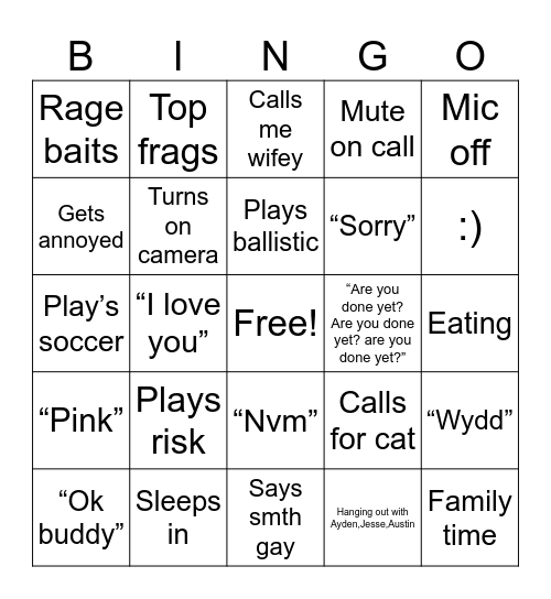 Joey bingo Card