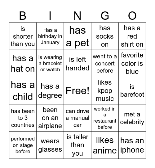 New Years Eve Bingo Card