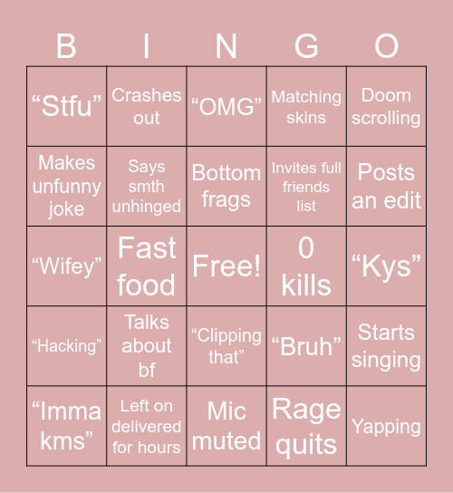 Pinks bingo Card