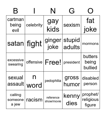 south park bingo Card