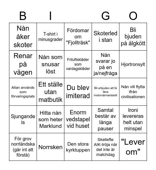Norrlandsbingot Bingo Card