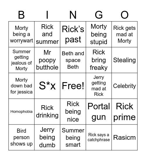 Rick and Morty Bingo Card