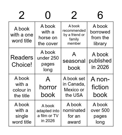 Book Bingo Card