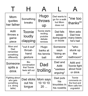 Goyal Family Bingo Card