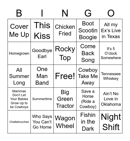 Country Bingo Card