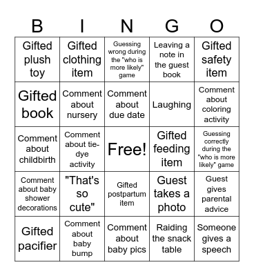 Baby Shower BINGO Card