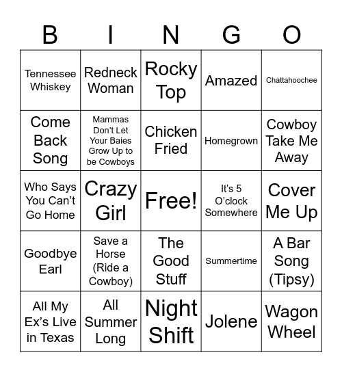Country Bingo Card
