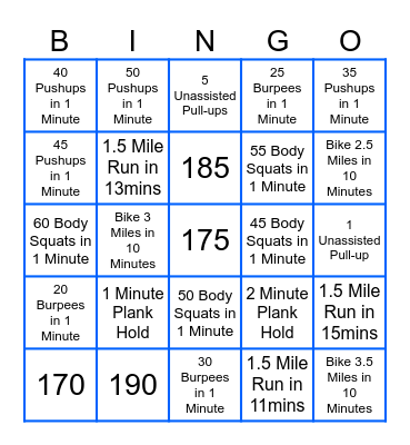 Fitness Bingo Card