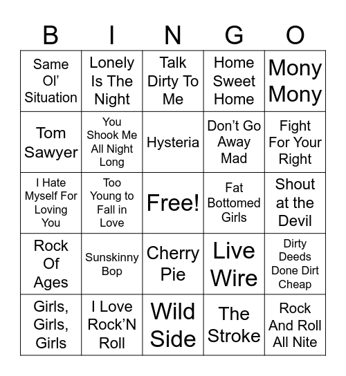 🎸Motley Crue Radio 🎸 Bingo Card