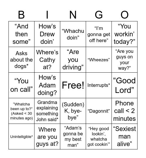John Cole is Calling Bingo Card