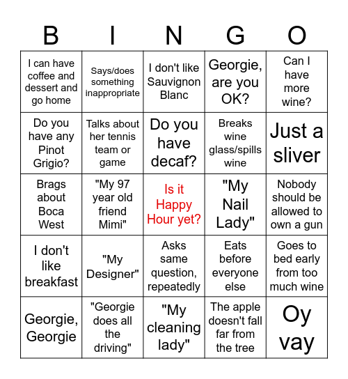 Momma Bingo Card