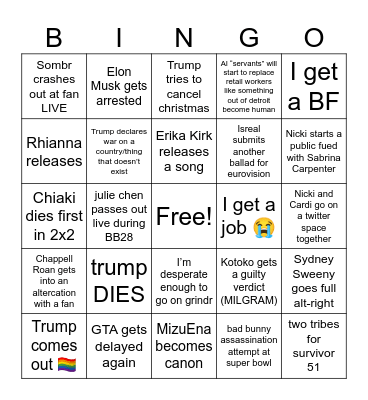 2026 prediction card Bingo Card