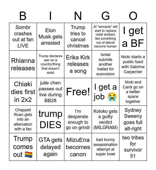 2026 prediction card Bingo Card