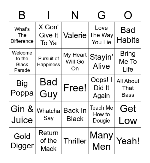 Soul Covers Bingo Card