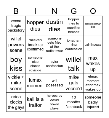 Stranger Things Vol 2 Bingo Card