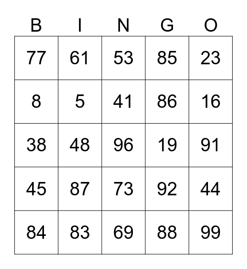 Lift bingo Janet Bingo Card