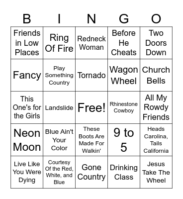 Country Bingo Card
