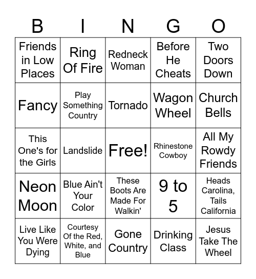 Country Bingo Card