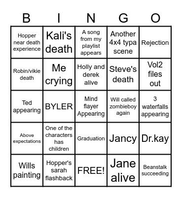 The rightside up Bingo Card