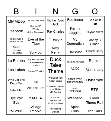 FAMILY FRIENDLY Bingo Card