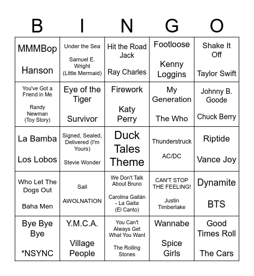FAMILY FRIENDLY Bingo Card