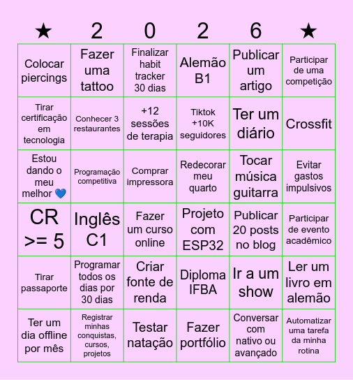 Bingo de metas Bingo Card