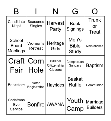 Calvary Chapel Dayton Valley Events Bingo Card