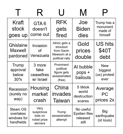 2026 Bingo Card Bingo Card