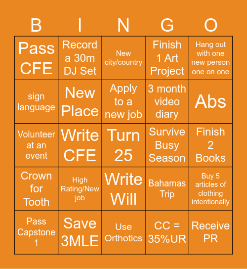 2026 Goals Bingo Card