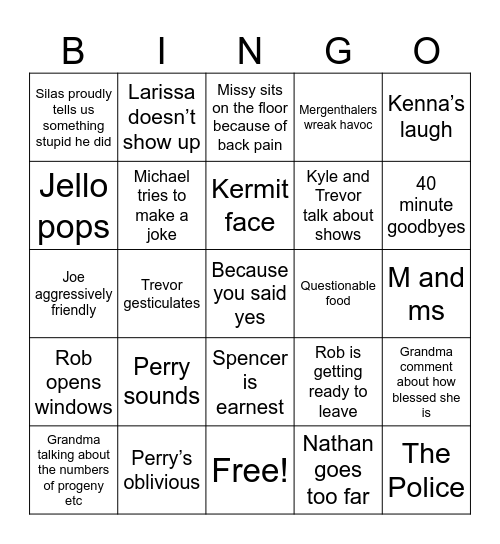 Hello Youngs Christmas bingo Card