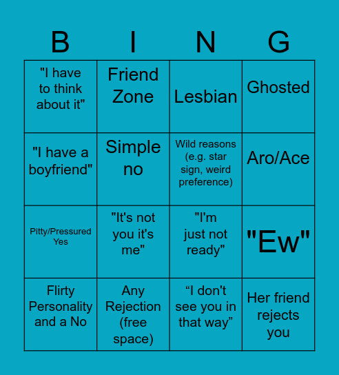 Rejection Bingo Card