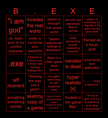 video game creepypasta bingo Card