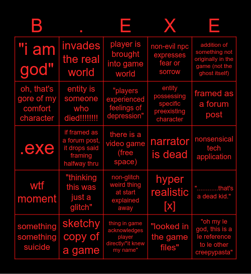 video game creepypasta bingo Card