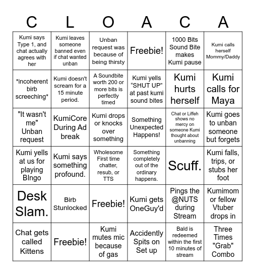Nutter Bingo! Bingo Card