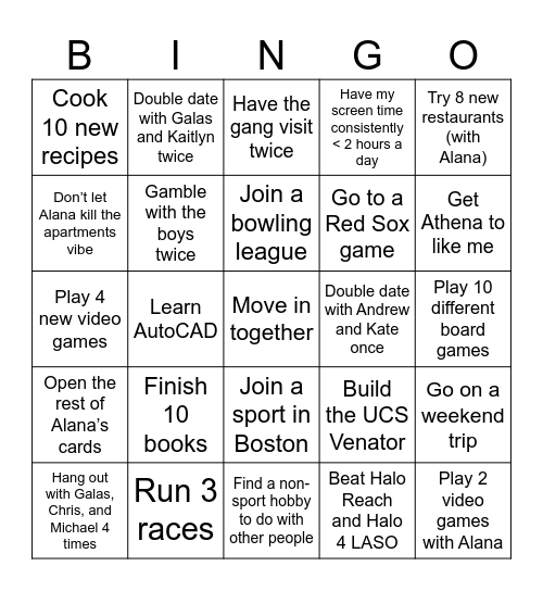 Kevin’s 2026 Bingo Card
