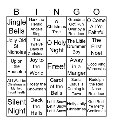 Christmas Carol Bingo Card