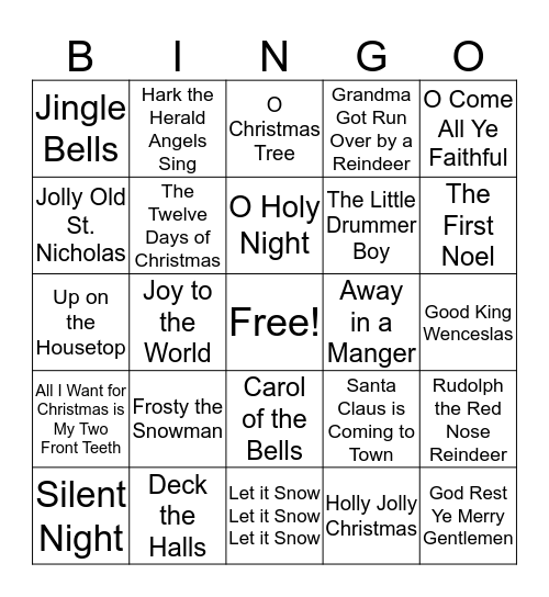 Christmas Carol Bingo Card