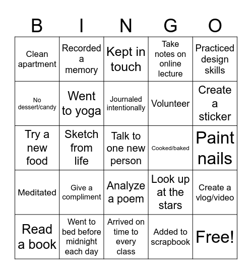 2026 Habit Bingo Card