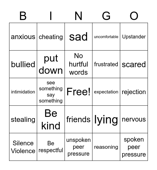 Rejecting Violence Bingo Card