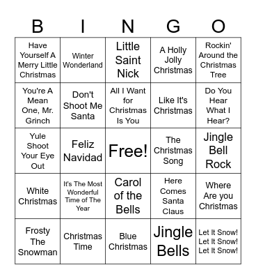 Holiday Songs Bingo Card
